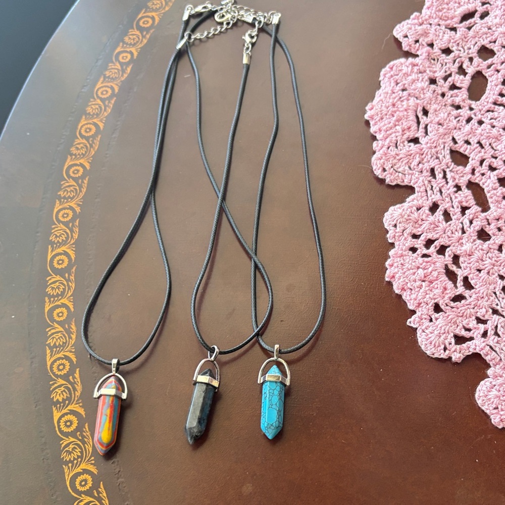 Elegant Multi-Stone Pendant Necklace Set All 3 for $15